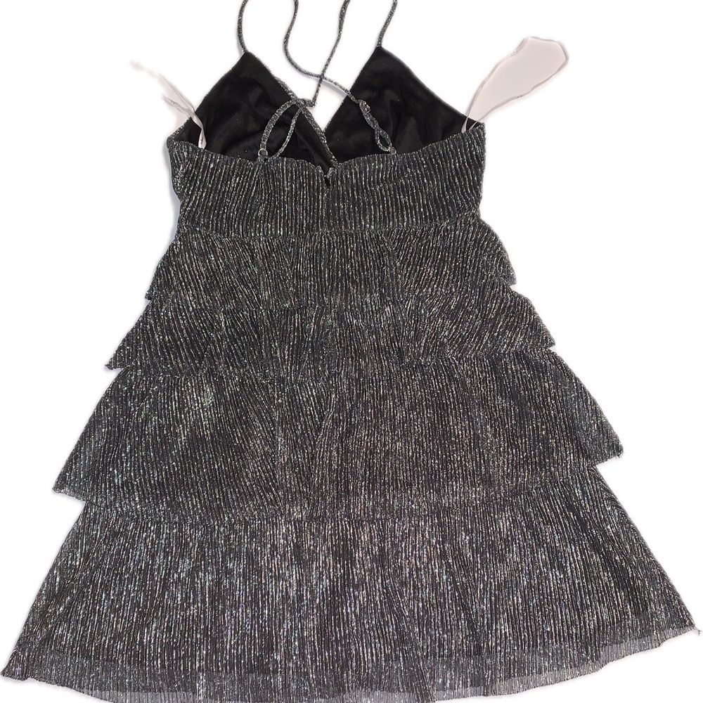 Lulus Glowing Gorgeous Silver Metallic Sparkly Shiny Tiered Mini Dress 4 Flaw - Picture 6 of 13